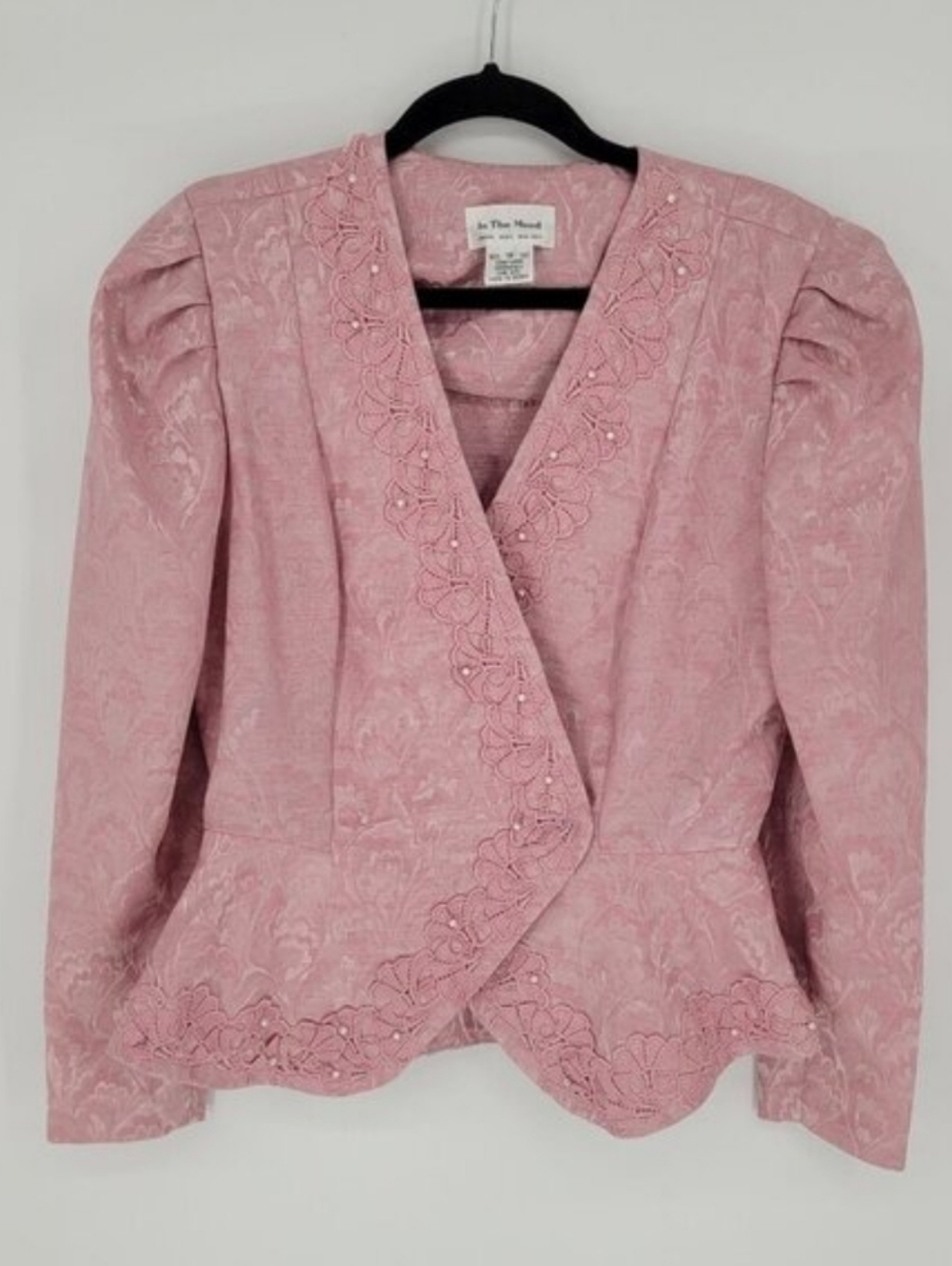 Vintage Pink Embroidered Women's Blazer Jacket With Pearl Detailing Size 10